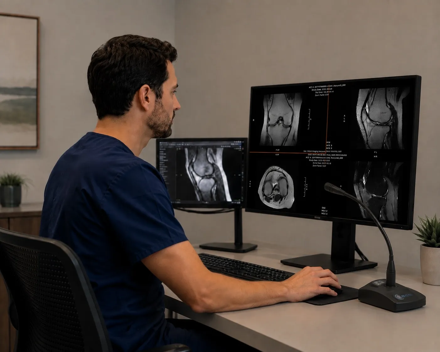 A radiologist reviewing knee MRI images at InForm Imaging